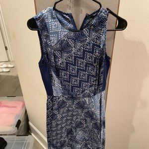 BCBGMaxAzria blue long dress sleeveless pattern size 0